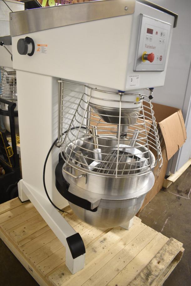 BRAND NEW SCRATCH AND DENT! 2023 Varimixer V80PL V-Series 80 Qt. Planetary Floor Mixer w/ Stainless Steel Mixing Bowl, Bowl Guard, Whisk, Dough Hook and Paddle Attachments. 208 Volts, 3 Phase. - Image 5 of 8