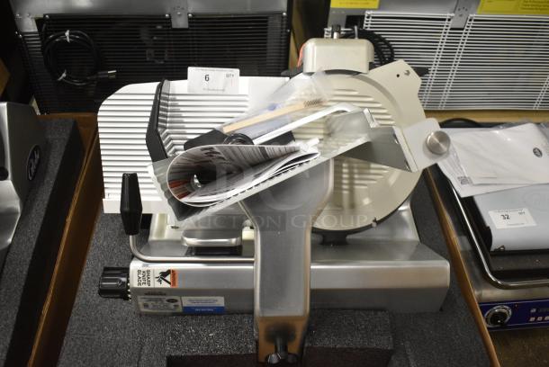 BRAND NEW SCRATCH AND DENT! 2021 Globe S13 Stainless Steel Commercial Countertop Heavy-Duty Manual Meat Slicer w/ Blade Sharpener. 110 Volts, 1 Phase. Tested and Working! - Image 1 of 6