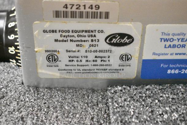 BRAND NEW SCRATCH AND DENT! 2021 Globe S13 Stainless Steel Commercial Countertop Heavy-Duty Manual Meat Slicer w/ Blade Sharpener. 110 Volts, 1 Phase. Tested and Working! - Image 6 of 6