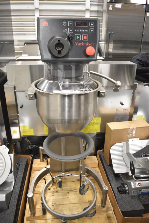 BRAND NEW SCRATCH AND DENT! 2021 Varimixer V20KF Kodiak 20 Qt. Planetary Floor Mixer w/ Stainless Steel Mixing Bowl, Bowl Guard, Bowl Dolly, Whisk and Dough Hook Attachment. 120 Volts, 1 Phase. Tested and Working! - Image 2 of 8