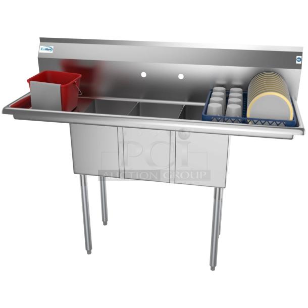 BRAND NEW SCRATCH AND DENT! KoolMore SC101410-12B3 10x14x10 3-Compartment Stainless Steel Kitchen Sink - Image 1 of 9