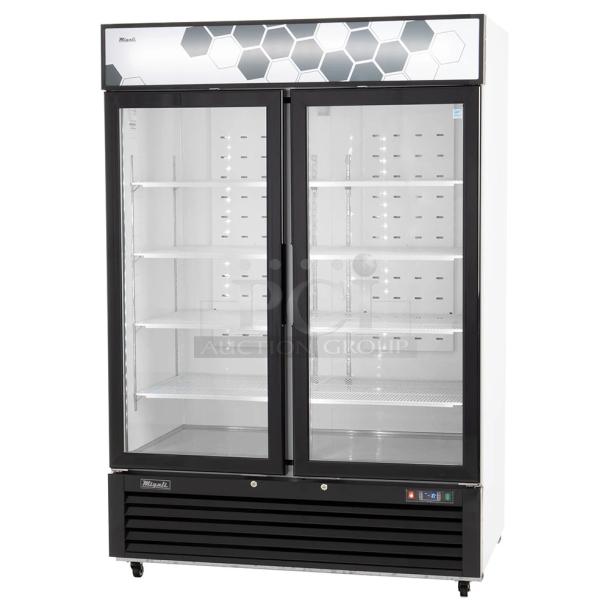 BRAND NEW SCRATCH AND DENT! 2024 Migali C-49FM-HCe Metal Commercial 2 Door Reach In Freezer Merchandiser w/ Poly Coated Racks on Commercial Casters. 115 Volts, 1 Phase. Serial C-49FM-HCe240430C014. Tested and Working! - Image 1 of 7