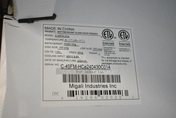 BRAND NEW SCRATCH AND DENT! 2024 Migali C-49FM-HCe Metal Commercial 2 Door Reach In Freezer Merchandiser w/ Poly Coated Racks on Commercial Casters. 115 Volts, 1 Phase. Serial C-49FM-HCe240430C014. Tested and Working! - Image 7 of 7