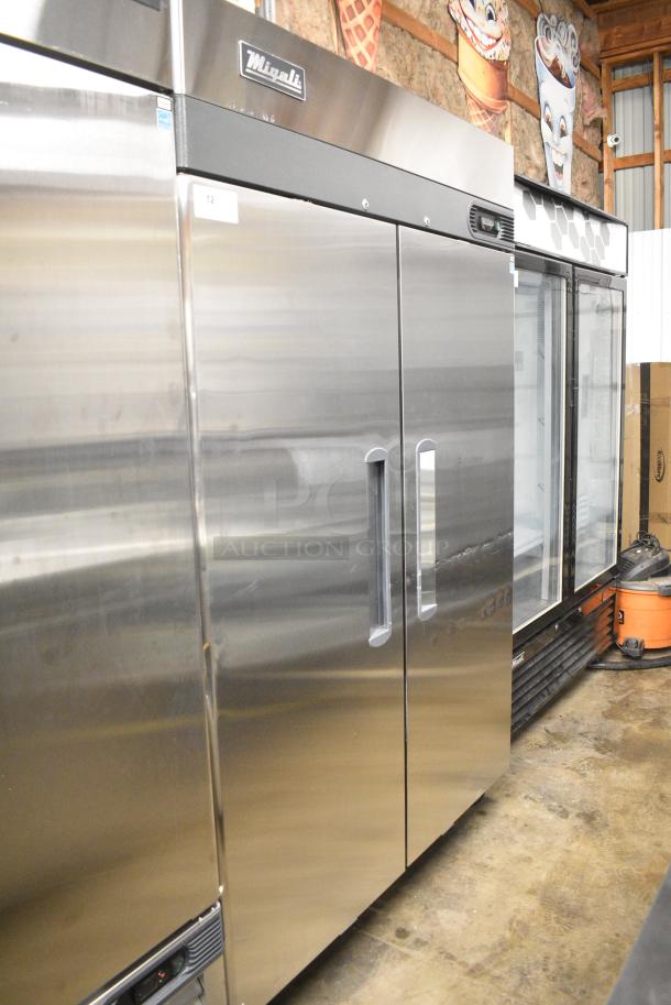 BRAND NEW SCRATCH AND DENT! 2024 Migali C-2F-HC Stainless Steel Commercial 2 Door Reach In Freezer w/ Poly Coated Racks on Commercial Casters. 115 Volts, 1 Phase. Serial C-2F-HCN45T017. Tested and Working! - Image 3 of 8