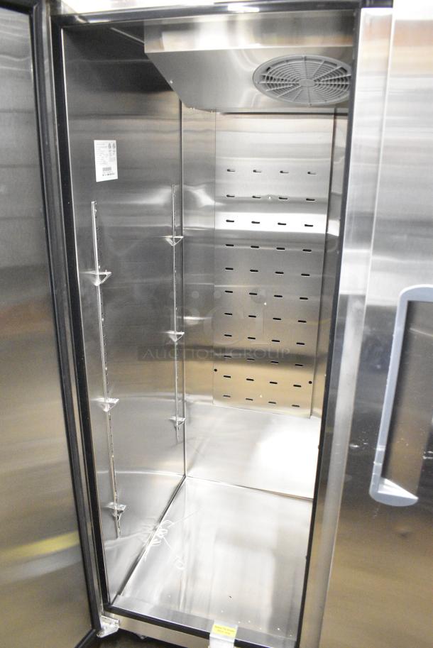 BRAND NEW SCRATCH AND DENT! 2024 Migali C-2F-HC Stainless Steel Commercial 2 Door Reach In Freezer w/ Poly Coated Racks on Commercial Casters. 115 Volts, 1 Phase. Serial C-2F-HCN45T017. Tested and Working! - Image 6 of 8