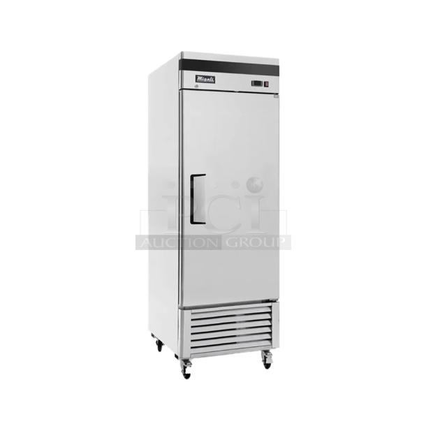 BRAND NEW SCRATCH AND DENT! 2024 Migali C-1RB-HC Stainless Steel Commercial Single Door Reach In Cooler w/ Poly Coated Racks on Commercial Casters. 115 Volts, 1 Phase. Serial C-1RB-HCT03240120092T0013. Tested and Working! - Image 1 of 8