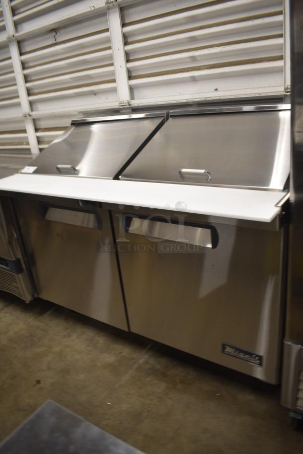 BRAND NEW SCRATCH AND DENT! 2024 Migali C-SP60-24BT-HC Stainless Steel Commercial Sandwich Salad Prep Table Bain Marie Mega Top on Commercial Casters. 115 Volts, 1 Phase. Serial C-SP60-24BT-HCN45T044. Tested and Working! - Image 2 of 10
