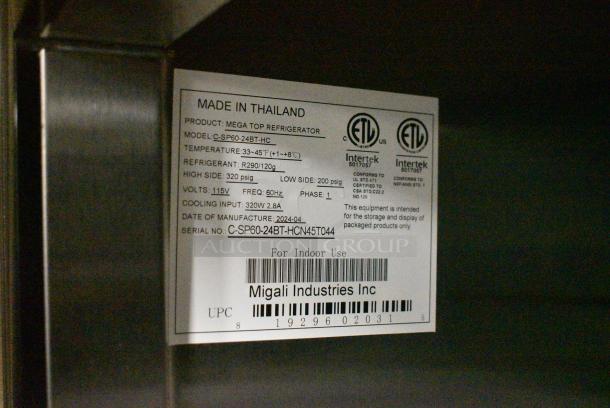 BRAND NEW SCRATCH AND DENT! 2024 Migali C-SP60-24BT-HC Stainless Steel Commercial Sandwich Salad Prep Table Bain Marie Mega Top on Commercial Casters. 115 Volts, 1 Phase. Serial C-SP60-24BT-HCN45T044. Tested and Working! - Image 10 of 10