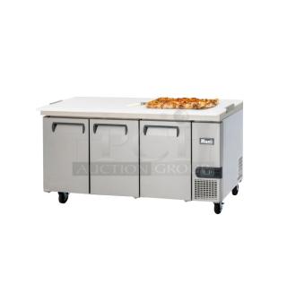 BRAND NEW SCRATCH AND DENT! 2023 Migali C-RWT93-HC Stainless Steel Commercial 3 Door Work Top Cooler on Commercial Casters. 115 Volts, 1 Phase. Serial C-RWT93-HC003230628092C0001. Tested and Working!