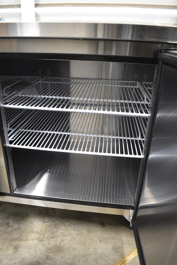 BRAND NEW SCRATCH AND DENT! 2023 Migali C-RWT93-HC Stainless Steel Commercial 3 Door Work Top Cooler on Commercial Casters. 115 Volts, 1 Phase. Serial C-RWT93-HC003230628092C0001. Tested and Working! - Image 7 of 9