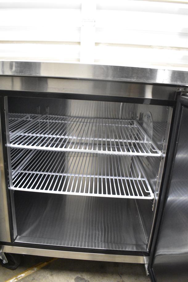 BRAND NEW SCRATCH AND DENT! 2023 Migali C-RWT93-HC Stainless Steel Commercial 3 Door Work Top Cooler on Commercial Casters. 115 Volts, 1 Phase. Serial C-RWT93-HC003230628092C0001. Tested and Working! - Image 8 of 9
