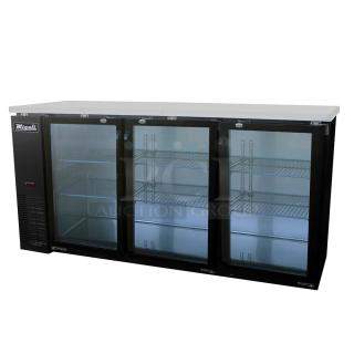 BRAND NEW SCRATCH AND DENT! 2024 Migali C-BB72SG-HC Stainless Steel Commercial 3 Door Back Bar Cooler Merchandiser. 115 Volts, 1 Phase. Serial 5737915686609. Tested and Working!