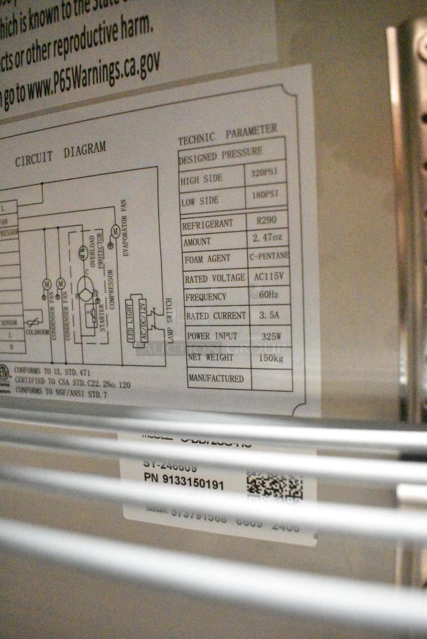 BRAND NEW SCRATCH AND DENT! 2024 Migali C-BB72SG-HC Stainless Steel Commercial 3 Door Back Bar Cooler Merchandiser. 115 Volts, 1 Phase. Serial 5737915686609. Tested and Working! - Image 9 of 9