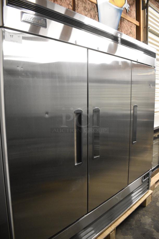 BRAND NEW SCRATCH AND DENT! 2023 Migali C-3RB-HC Stainless Steel Commercial 3 Door Cooler w/ Poly Coated Racks. 115 Volts, 1 Phase. Serial C-3RB-HCT03230801092T0010. Tested and Working! - Image 2 of 8