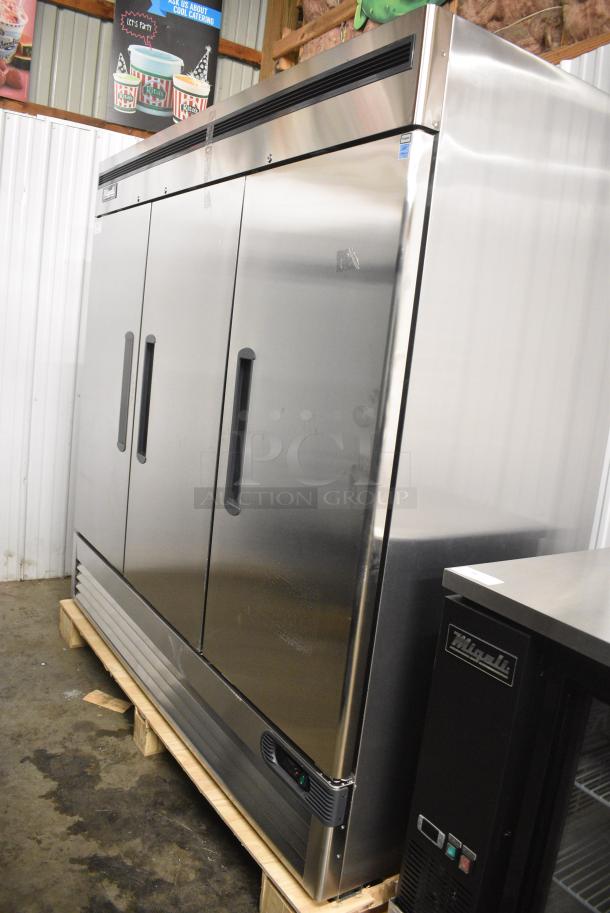 BRAND NEW SCRATCH AND DENT! 2023 Migali C-3RB-HC Stainless Steel Commercial 3 Door Cooler w/ Poly Coated Racks. 115 Volts, 1 Phase. Serial C-3RB-HCT03230801092T0010. Tested and Working! - Image 3 of 8