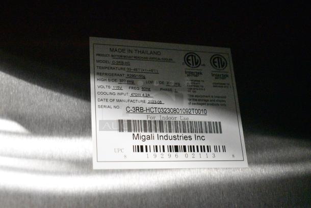 BRAND NEW SCRATCH AND DENT! 2023 Migali C-3RB-HC Stainless Steel Commercial 3 Door Cooler w/ Poly Coated Racks. 115 Volts, 1 Phase. Serial C-3RB-HCT03230801092T0010. Tested and Working! - Image 8 of 8