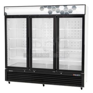 BRAND NEW SCRATCH AND DENT! 2024 Migali C-72FM-HC Metal Commercial 3 Door Freezer Merchandiser w/ Poly Coated Racks on Commercial Casters. 115/208-230 Volts, 1 Phase. Serial C-72FM-HCN6NT011.