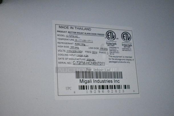 BRAND NEW SCRATCH AND DENT! 2024 Migali C-72FM-HC Metal Commercial 3 Door Freezer Merchandiser w/ Poly Coated Racks on Commercial Casters. 115/208-230 Volts, 1 Phase. Serial C-72FM-HCN6NT011. - Image 9 of 9