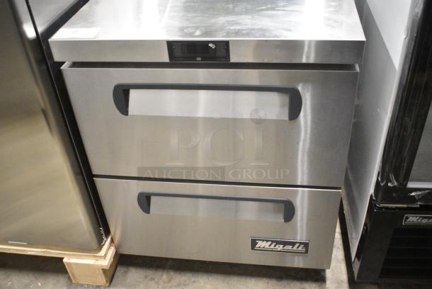 BRAND NEW SCRATCH AND DENT! 2023 Migali C-U27R-D-HC Stainless Steel Commercial 2 Drawer Undercounter Cooler on Commercial Casters. 115 Volts, 1 Phase. Serial C-U27R-D-HC003230613092C0004. Tested and Working! - Image 2 of 9
