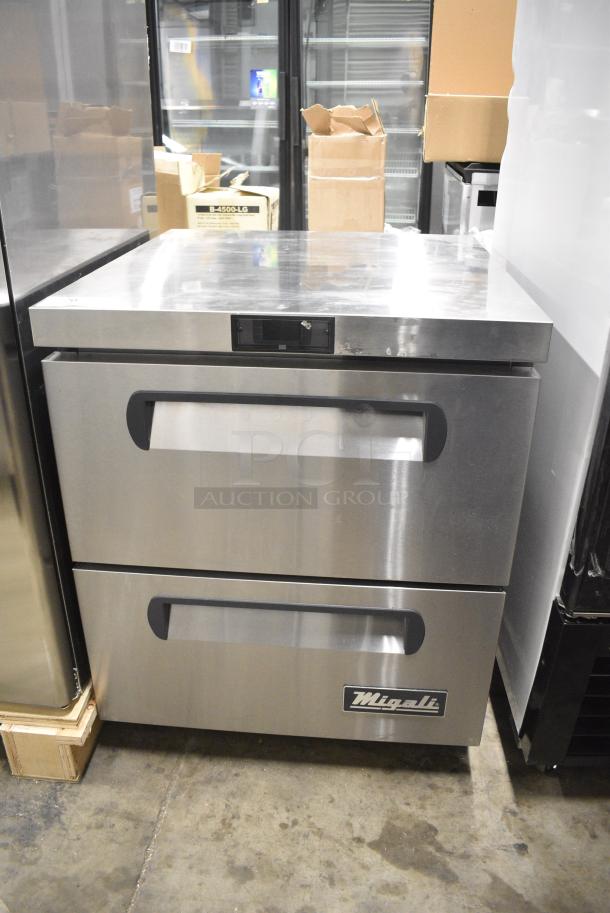 BRAND NEW SCRATCH AND DENT! 2023 Migali C-U27R-D-HC Stainless Steel Commercial 2 Drawer Undercounter Cooler on Commercial Casters. 115 Volts, 1 Phase. Serial C-U27R-D-HC003230613092C0004. Tested and Working! - Image 3 of 9