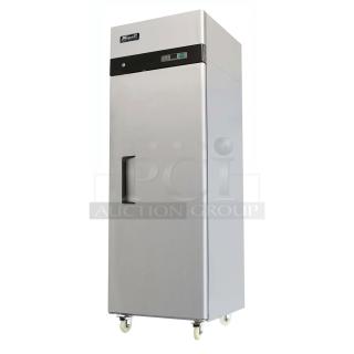 BRAND NEW SCRATCH AND DENT! 2024 Migali C-1F-HC Stainless Steel Commercial Single Door Reach In Freezer w/ Poly Coated Racks. 115 Volts, 1 Phase. Serial C-1F-HCN5MT002. Tested and Working!