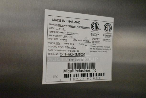 BRAND NEW SCRATCH AND DENT! 2024 Migali C-1F-HC Stainless Steel Commercial Single Door Reach In Freezer w/ Poly Coated Racks. 115 Volts, 1 Phase. Serial C-1F-HCN5MT002. Tested and Working! - Image 6 of 6