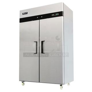 BRAND NEW SCRATCH AND DENT! 2024 Migali C-2F-HCN45T015 Stainless Steel Commercial 2 Door Reach In Freezer w/ Poly Coated Racks. 115 Volts, 1 Phase. Serial C-2F-HCN45T015, Tested and Working!