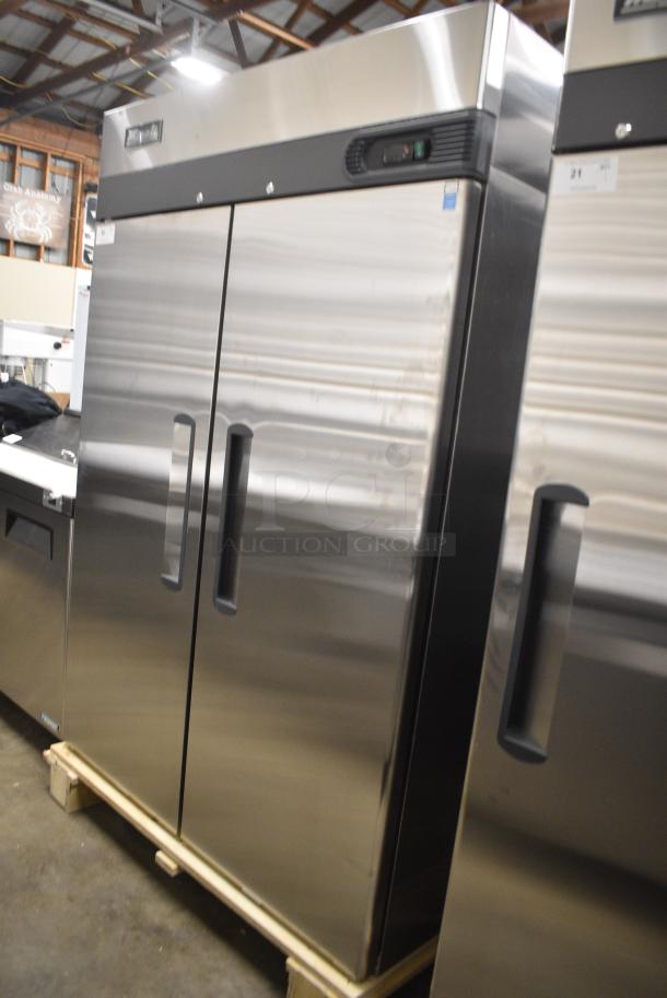 BRAND NEW SCRATCH AND DENT! 2024 Migali C-2F-HCN45T015 Stainless Steel Commercial 2 Door Reach In Freezer w/ Poly Coated Racks. 115 Volts, 1 Phase. Serial C-2F-HCN45T015, Tested and Working! - Image 2 of 7