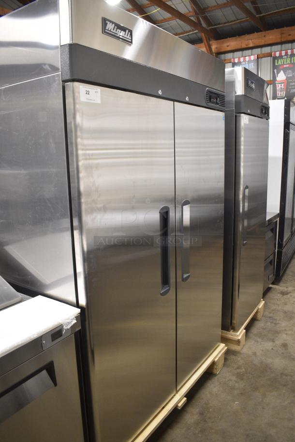 BRAND NEW SCRATCH AND DENT! 2024 Migali C-2F-HCN45T015 Stainless Steel Commercial 2 Door Reach In Freezer w/ Poly Coated Racks. 115 Volts, 1 Phase. Serial C-2F-HCN45T015, Tested and Working! - Image 3 of 7