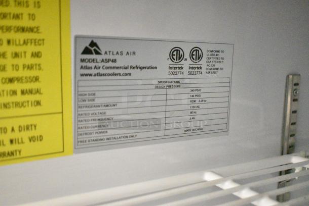 BRAND NEW SCRATCH AND DENT! Atlas Air ASP48 Stainless Steel Commercial Sandwich Salad Prep Table Mega Top on Commercial Casters. 115 Volts, 1 Phase. Serial T3770323XASP48237001. Tested and Working! - Image 9 of 10