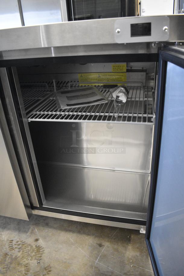 BRAND NEW SCRATCH AND DENT! Atlas Air TUC-48BR Stainless Steel Commercial 2 Door Undercounter Cooler on Commercial Casters. 115 Volts, 1 Phase. Serial ST2300201TU48R22A001. Tested and Working! - Image 5 of 7