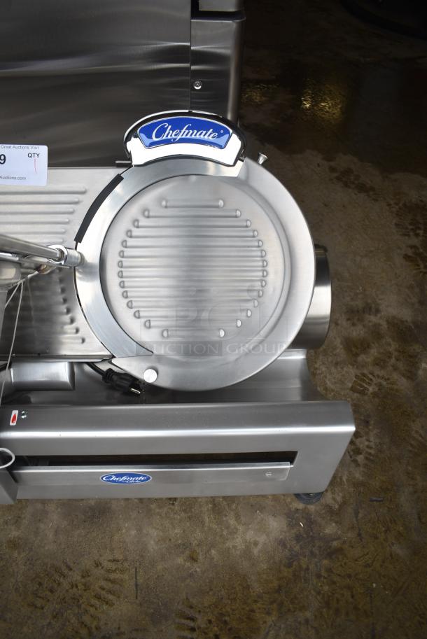 BRAND NEW SCRATCH AND DENT! Globe Chefmate GC 512 Stainless Steel Commercial Countertop 12" Manual Gravity Feed Slicer w/ Blade Sharpener. 115 Volts, 1 Phase. Tested and Working! - Image 5 of 8