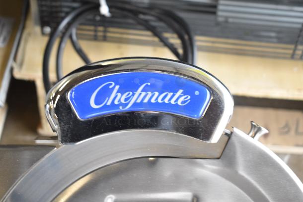BRAND NEW SCRATCH AND DENT! Globe Chefmate GC 512 Stainless Steel Commercial Countertop 12" Manual Gravity Feed Slicer w/ Blade Sharpener. 115 Volts, 1 Phase. Tested and Working! - Image 5 of 8