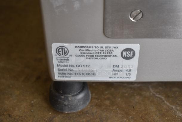 BRAND NEW SCRATCH AND DENT! Globe Chefmate GC 512 Stainless Steel Commercial Countertop 12" Manual Gravity Feed Slicer w/ Blade Sharpener. 115 Volts, 1 Phase. Tested and Working! - Image 8 of 8