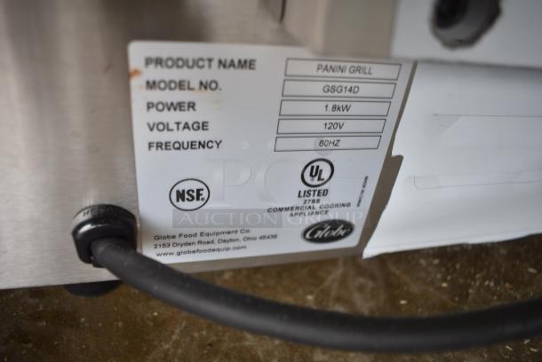 BRAND NEW SCRATCH AND DENT! Globe GSG14D Stainless Steel Commercial Countertop Panini Press. 120 Volts, 1 Phase. Tested and Working! - Image 7 of 7