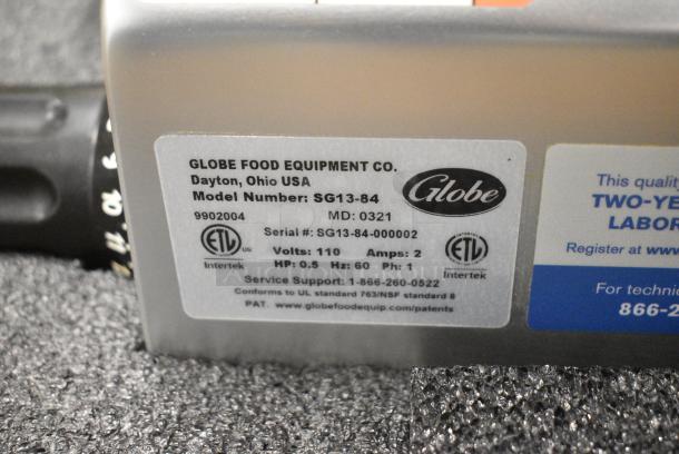 BRAND NEW SCRATCH AND DENT! 2021 Globe SG13-84 Stainless Steel Commercial Countertop Heavy-Duty Advanced Manual Meat Slicer w/ Blade Sharpener. 110 Volts, 1 Phase. Tested and Working! - Image 8 of 8