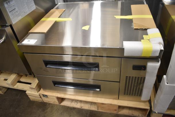 BRAND NEW SCRATCH AND DENT! Javar TUC29BR Stainless Steel Commercial 2 Drawer Chef Base. 115 Volts, 1 Phase. Tested and Working! - Image 1 of 4