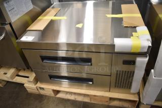 BRAND NEW SCRATCH AND DENT! Javar TUC29BR Stainless Steel Commercial 2 Drawer Chef Base. 115 Volts, 1 Phase. Tested and Working!