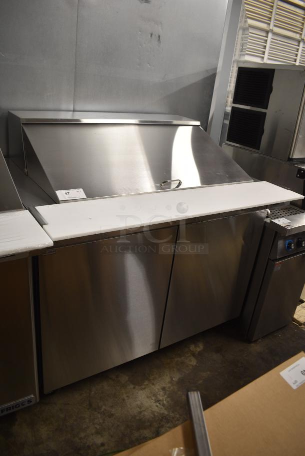 BRAND NEW SCRATCH AND DENT! Qingdao TSSU-48T Stainless Steel Commercial Sandwich Salad Prep Table Mega Top Bain Marie on Commercial Casters. 115 Volts, 1 Phase. Serial ST2300201TS48M22A001. Tested and Working! - Image 1 of 7
