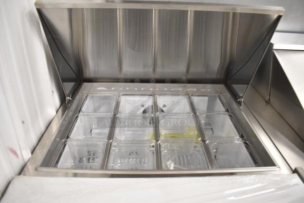 BRAND NEW SCRATCH AND DENT! Atlas Air ASP29M Stainless Steel Commercial Sandwich Salad Prep Table Mega Top Bain Marie on Commercial Casters. 115 Volts, 1 Phase. Serial T3770223XASP29M237001. Tested and Working! - Image 5 of 8