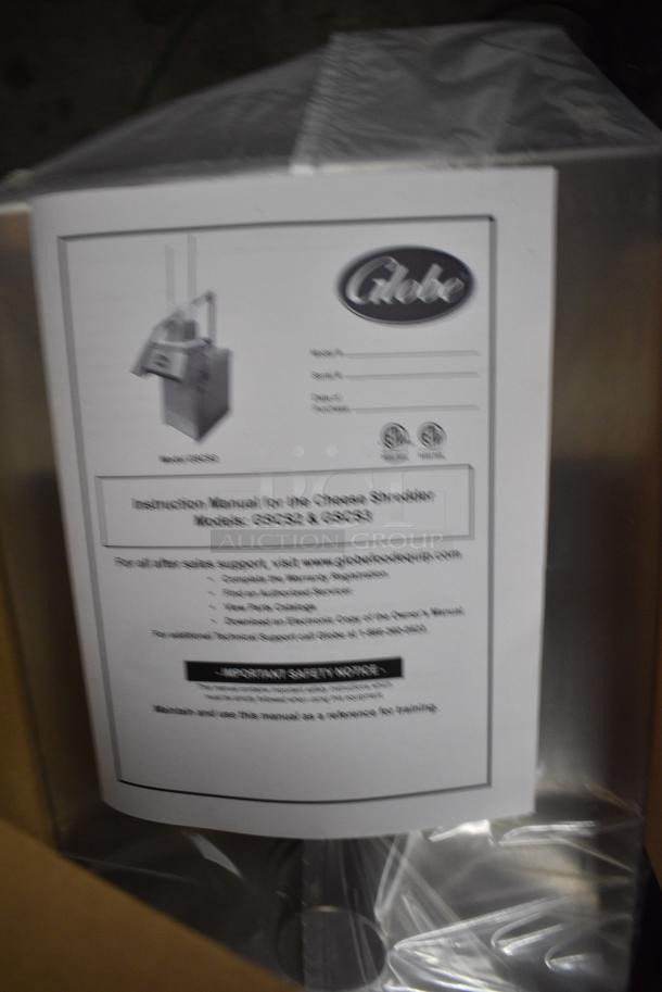 BRAND NEW SCRATCH AND DENT! Globe GSCS3-3 Stainless Steel Countertop Cheese Shredder. 230 Volts, 3 Phase. - Image 4 of 5