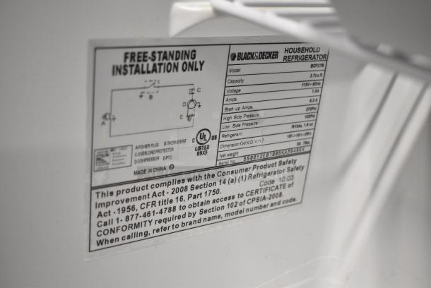 Black & Decker BCF27B Mini Cooler. 115 Volts, 1 Phase. Tested and Working! - Image 6 of 6