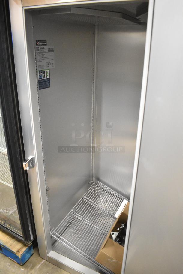 BRAND NEW SCRATCH AND DENT! 2024 True STG1F-1S-HC Stainless Steel Commercial Single Door Reach In Cooler w/ Poly Coated Racks. 115 Volts, 1 Phase. Tested and Working! - Image 3 of 5