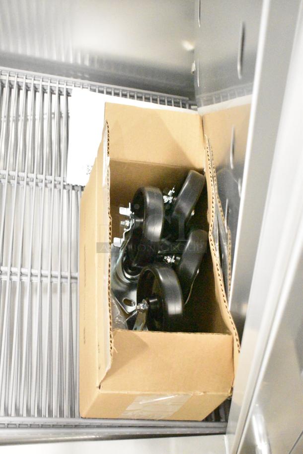 BRAND NEW SCRATCH AND DENT! 2024 True STG1F-1S-HC Stainless Steel Commercial Single Door Reach In Cooler w/ Poly Coated Racks. 115 Volts, 1 Phase. Tested and Working! - Image 4 of 5