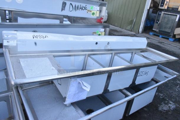 BRAND NEW SCRATCH AND DENT! Steelton 522CS31818LR 90" 18-Gauge Stainless Steel Three Compartment Commercial Sink with 2 Drainboards - 18" x 18" x 12" Bowls. No Legs. - Image 1 of 8