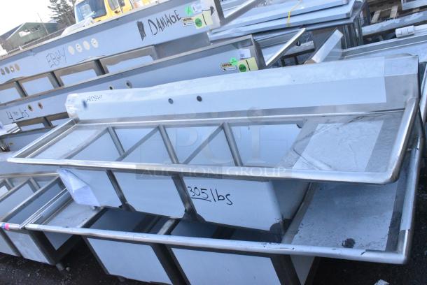 BRAND NEW SCRATCH AND DENT! Steelton 522CS31818LR 90" 18-Gauge Stainless Steel Three Compartment Commercial Sink with 2 Drainboards - 18" x 18" x 12" Bowls. No Legs. - Image 2 of 8