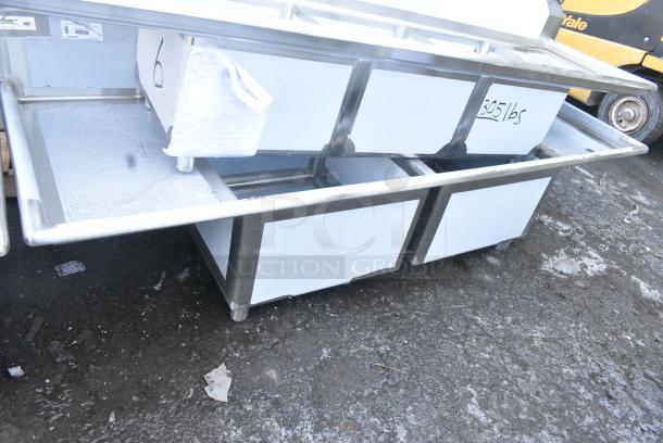 BRAND NEW SCRATCH AND DENT! Regency 600s22424218 98" 16 Gauge Stainless Steel Two Compartment Commercial Sink with  2 Drainboards - 24" x 24" x 14" Bowls. No Legs. - Image 1 of 5