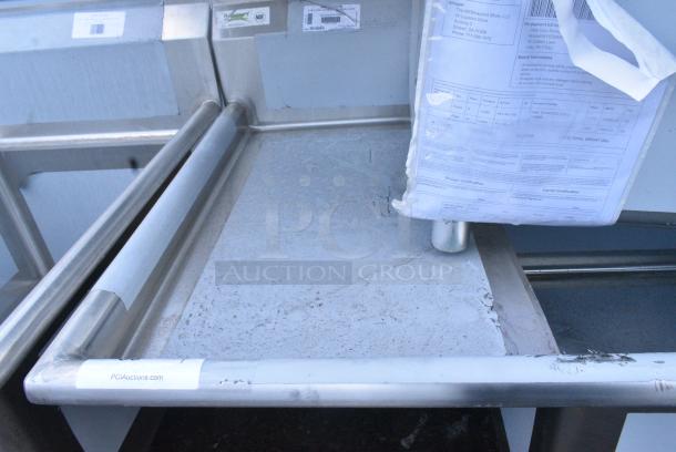 BRAND NEW SCRATCH AND DENT! Regency 600s22424218 98" 16 Gauge Stainless Steel Two Compartment Commercial Sink with  2 Drainboards - 24" x 24" x 14" Bowls. No Legs. - Image 4 of 5