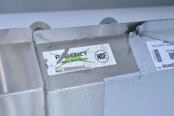 BRAND NEW SCRATCH AND DENT! Regency 600s22424218 98" 16 Gauge Stainless Steel Two Compartment Commercial Sink with  2 Drainboards - 24" x 24" x 14" Bowls. No Legs. - Image 5 of 5
