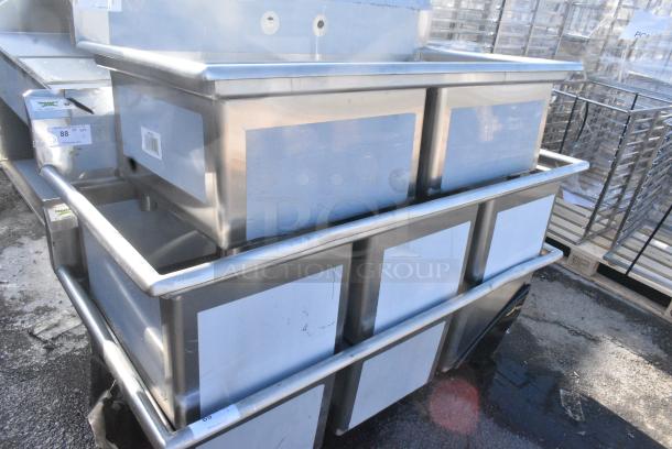 BRAND NEW SCRATCH AND DENT! Regency 600S31824 94" 16-Gauge Stainless Steel Three Compartment Commercial Sink with 2 Drainboards - 18" x 24" x 14" Bowls. No Legs. - Image 1 of 3